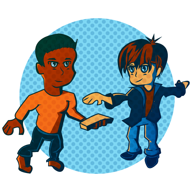 Afbeelding denkende karakter met idee